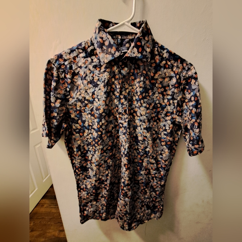 Portabella, Men's Shirt, Slim Fit, Size 14-14.5, Color Blue, Tan, Gray